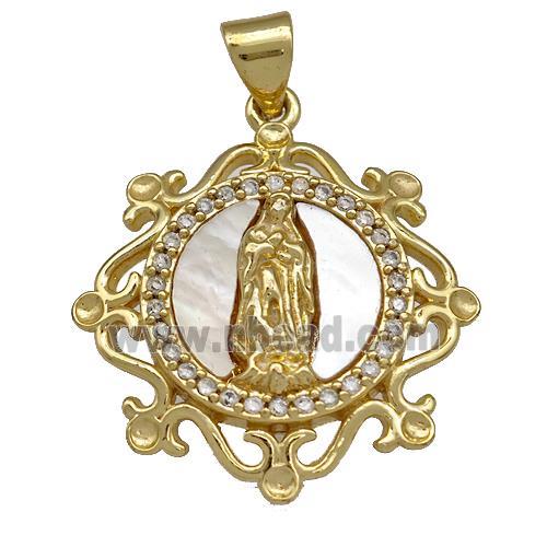 Jesus Charms Copper Pendant Pave Shell Zirconia Religious 18K Gold Plated