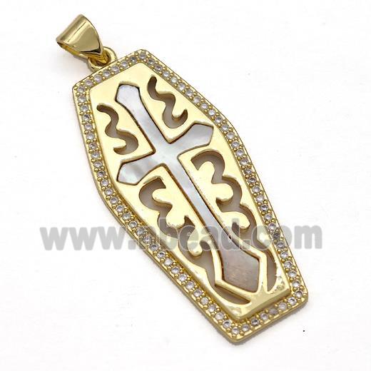 Copper Cross Pendant Pave Shell Zircon 18K Gold Plated