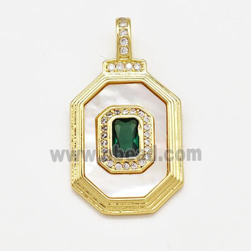 Copper Octagon Pave Shell Zirconia Gold Plated