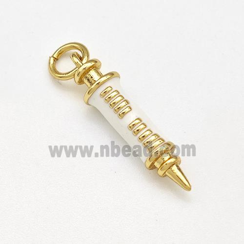 Syringe Charms Copper Pendant White Enamel Gold Plated