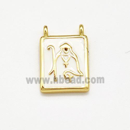 Copper Rectangle Pendant Jesus White Enamel 2loops Gold Plated