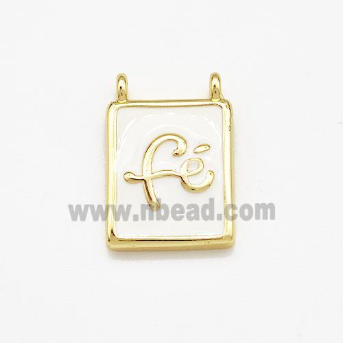 Copper Rectangle Pendant Fe White Enamel 2loops Gold Plated