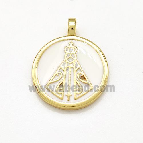 Copper Circle Pendant White Enamel Gold Plated