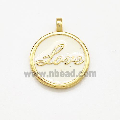 Copper Circle Pendant Love White Enamel Gold Plated