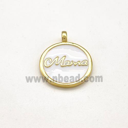 Copper Circle Pendant Mama White Enamel Gold Plated