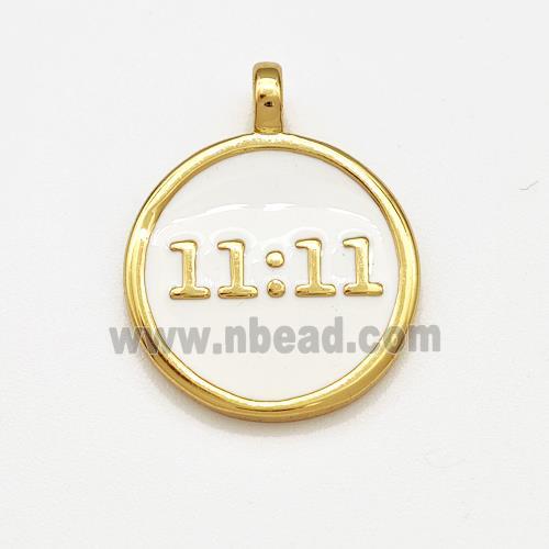 Copper Circle Pendant Double Eleven White Enamel Gold Plated