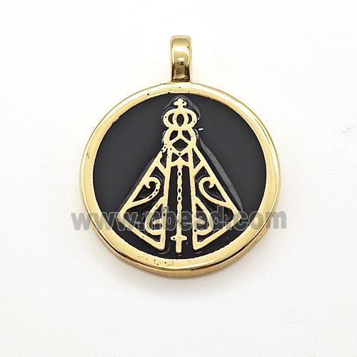 Copper Circle Pendant Black Enamel Gold Plated