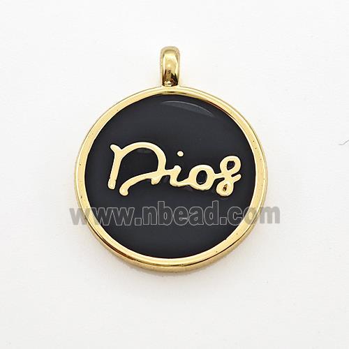 Copper Circle Pendant Dios Black Enamel Gold Plated