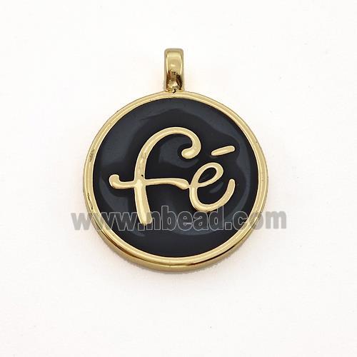 Copper Circle Pendant Fe Black Enamel Gold Plated