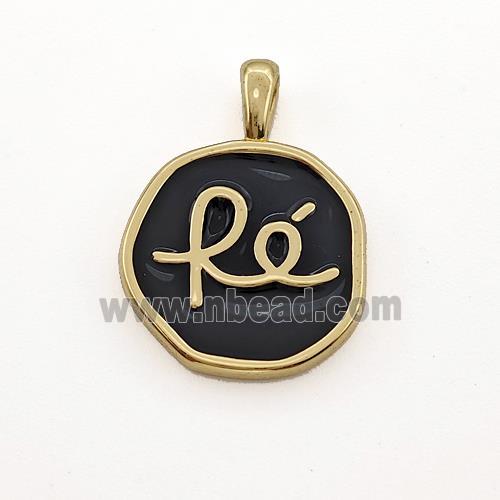 Copper Circle Pendant Fe Black Enamel Gold Plated