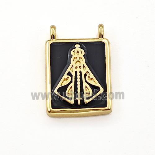 Copper Rectangle Pendant Black Enamel 2loops Gold Plated