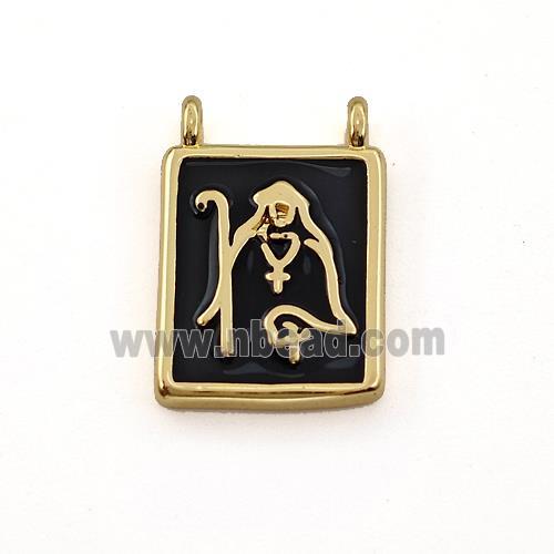 Copper Rectangle Pendant Jesus Black Enamel 2loops Gold Plated