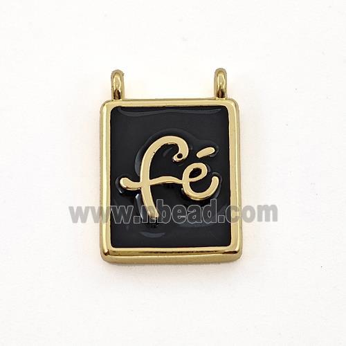 Copper Rectangle Pendant Fe Black Enamel 2loops Gold Plated