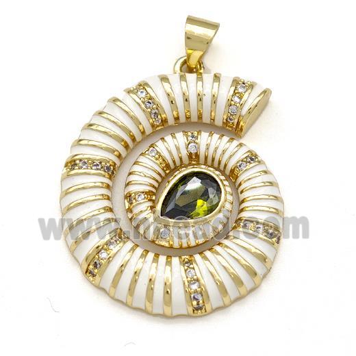 Nautilus Charms Copper Conch Shell Pendant Pave Zirconia White Enamel Gold Plated