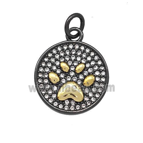 Copper Circle Paw Pendant Micro Pave Zirconia Black Plated