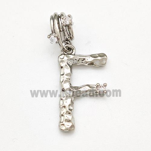 Copper Letter-F Pendant Pave Zircon Platinum Plated