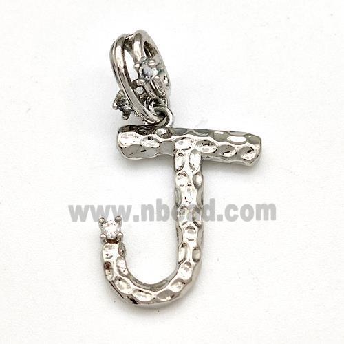 Copper Letter-J Pendant Pave Zircon Platinum Plated