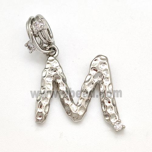 Copper Letter-M Pendant Pave Zircon Platinum Plated