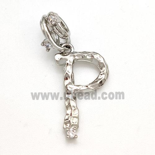 Copper Letter-P Pendant Pave Zircon Platinum Plated