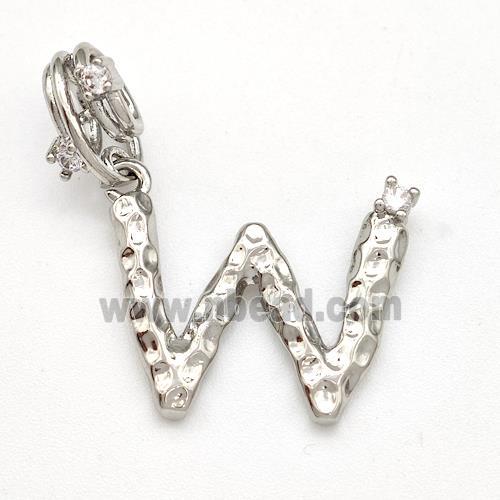 Copper Letter-W Pendant Pave Zircon Platinum Plated