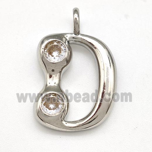 Copper Letter-D Pendant Pave Zircon Platinum Plated