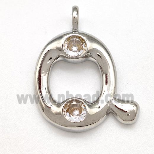 Copper Letter-Q Pendant Pave Zircon Platinum Plated