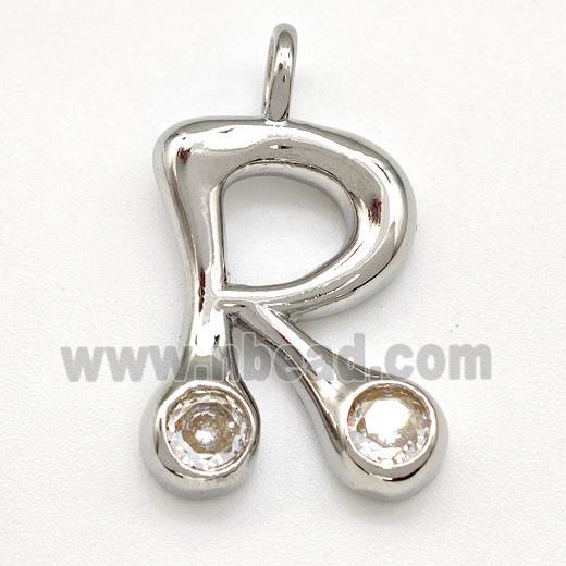 Copper Letter-R Pendant Pave Zircon Platinum Plated