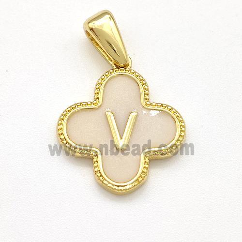 Copper Clover Pendant Letter-V Painted Gold Plated