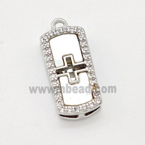 Copper Rectangle Pendant Pave Shell Zirconia Platinum Plated