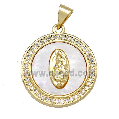 Jesus Charms Copper Heart Pendant Pave Shell Zirconia 18K Gold Plated