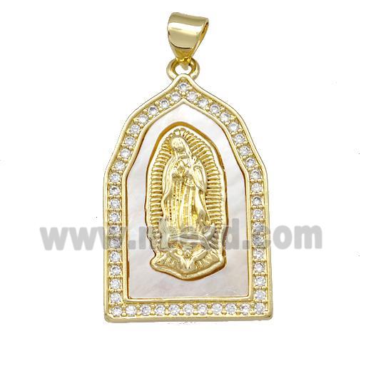 Jesus Charms Copper Pendant Pave Shell Zirconia 18K Gold Plated