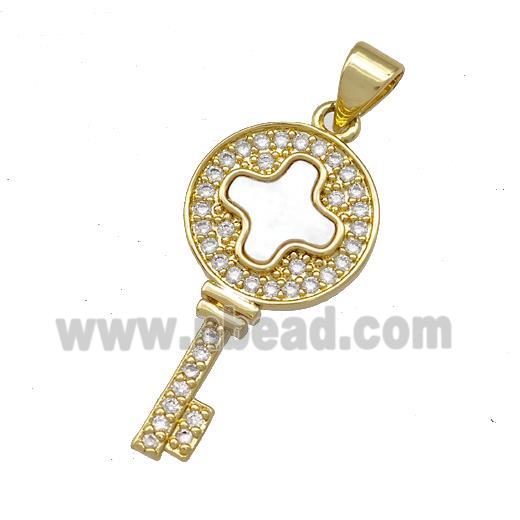 Copper Key Pendant Pave Shell Zirconia 18K Gold Plated