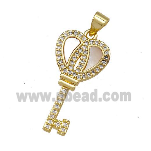 Copper Key Pendant Pave Shell Zirconia 18K Gold Plated