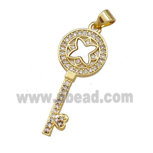 Copper Key Pendant Pave Shell Zirconia 18K Gold Plated