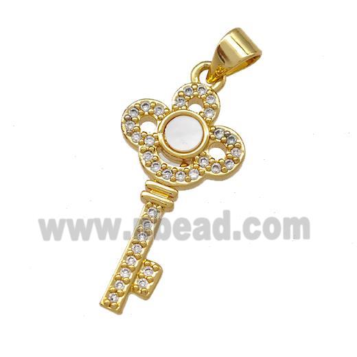 Copper Key Pendant Pave Shell Zirconia 18K Gold Plated