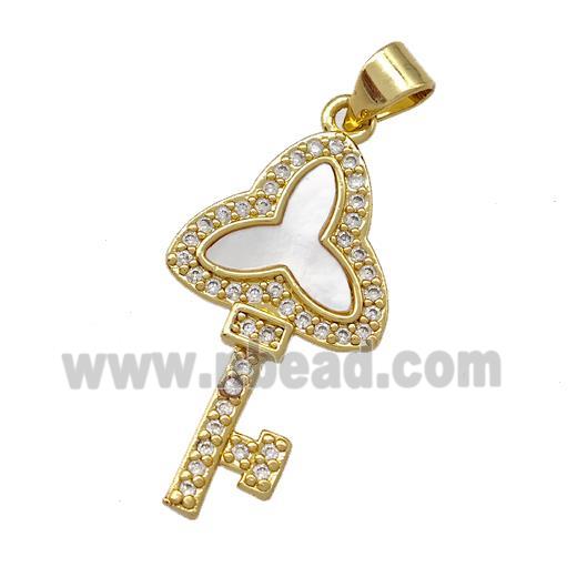 Copper Key Pendant Pave Shell Zirconia 18K Gold Plated