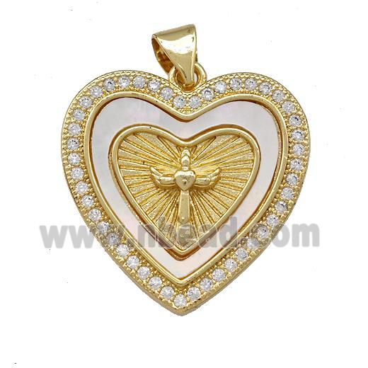 Copper Heart Pendant Pave Shell Zirconia Cross 18K Gold Plated