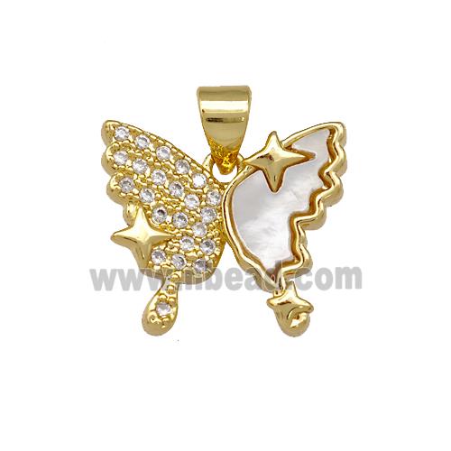 Copper Butterfly Pendant Pave Shell Zirconia 18K Gold Plated