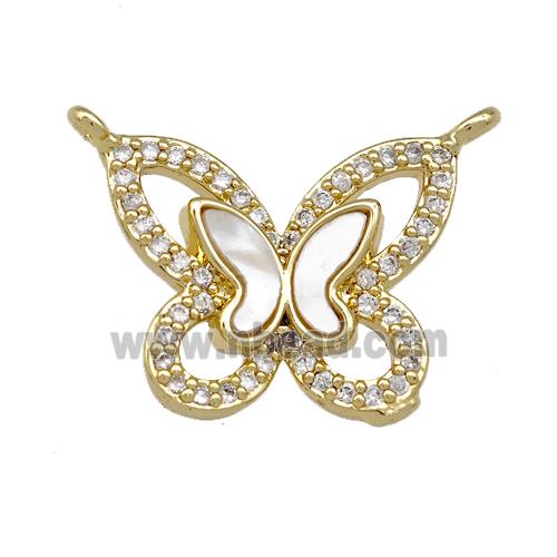 Copper Butterfly Pendant Pave Shell Zirconia 2loops 18K Gold Plated