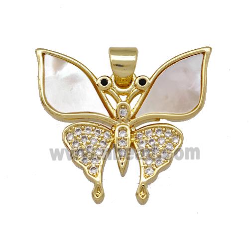 Copper Butterfly Pendant Pave Shell Zirconia 18K Gold Plated