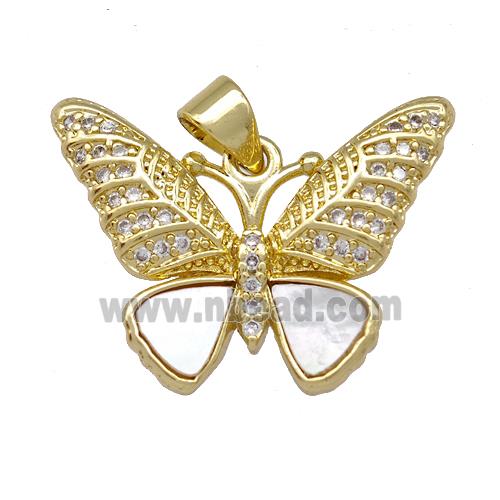 Copper Butterfly Pendant Pave Shell Zirconia 18K Gold Plated