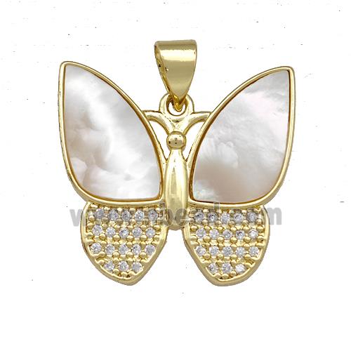 Copper Butterfly Pendant Pave Shell Zirconia 18K Gold Plated