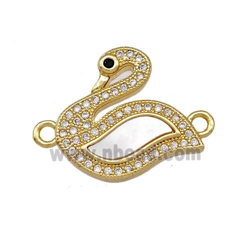 Copper Swan Connector Pave Shell Zirconia 18K Gold Plated