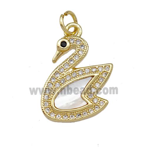 Copper Swan Pendant Pave Shell Zirconia 18K Gold Plated