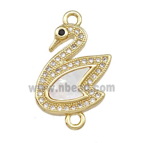 Copper Swan Connector Pave Shell Zirconia 18K Gold Plated