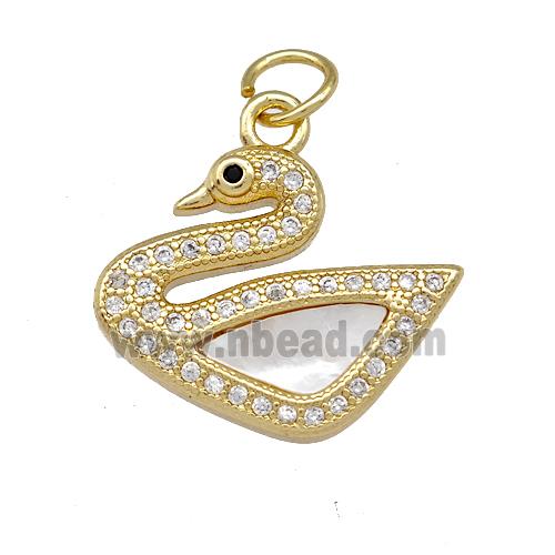 Copper Swan Pendant Pave Shell Zirconia 18K Gold Plated