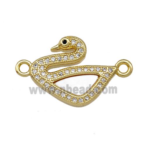 Copper Swan Connector Pave Shell Zirconia 18K Gold Plated