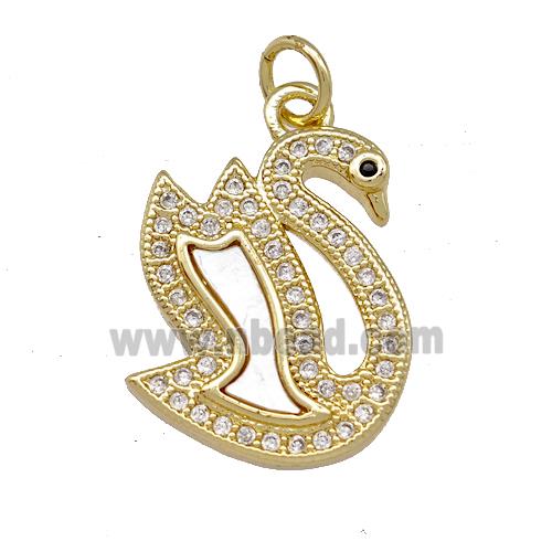 Copper Swan Pendant Pave Shell Zirconia 18K Gold Plated