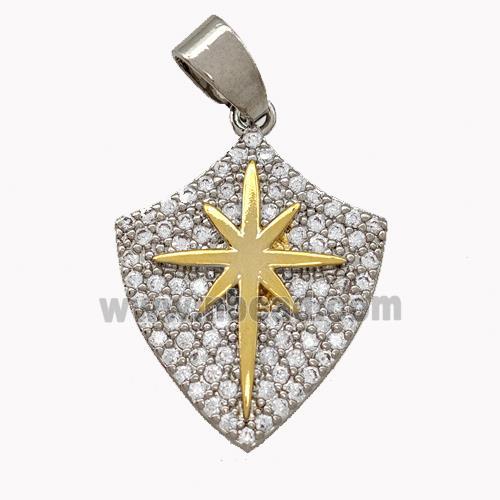 Copper Shield Pendant Micro Pave Zirconia Northstar Platinum Plated