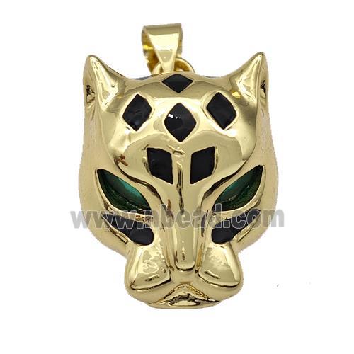 Copper Tiger Pendant Pave Zirconia Black Enamel Gold Plated